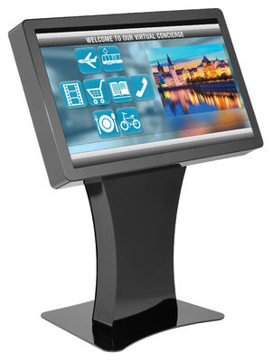 Contrassegno diritto di Digital del pavimento che annuncia il chiosco interattivo del touch screen dell'esposizione